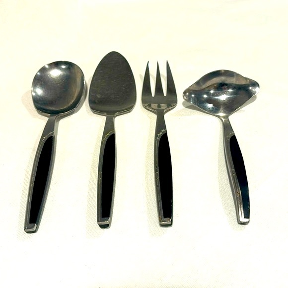Vintage MCM 4pc Starburst Stainless Serving Pieces Japan - Picture 4 of 7